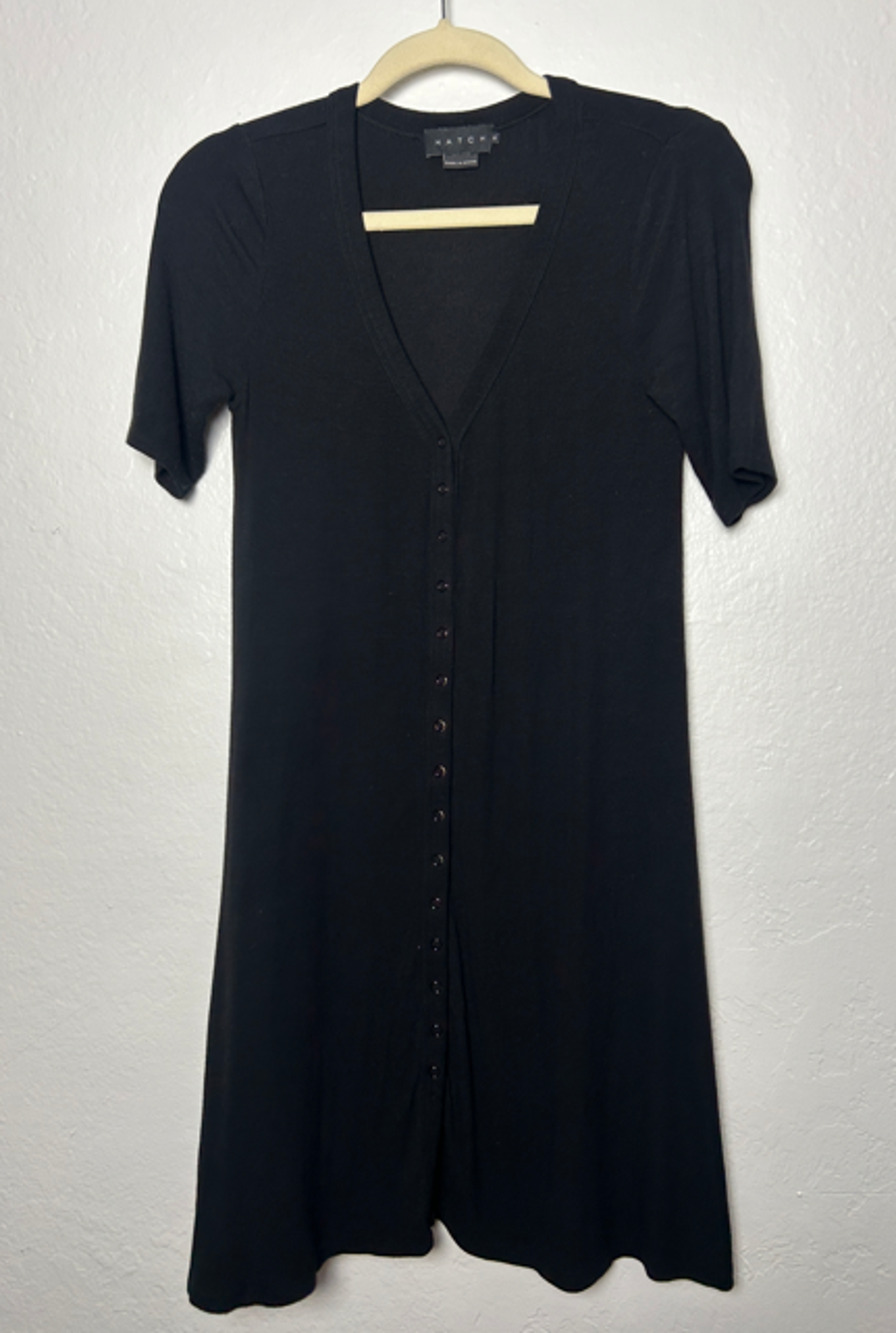 HATCH Maternity Women's 0/ XS Black Ribbed Snap Front Short Sleeve Nursing Dress